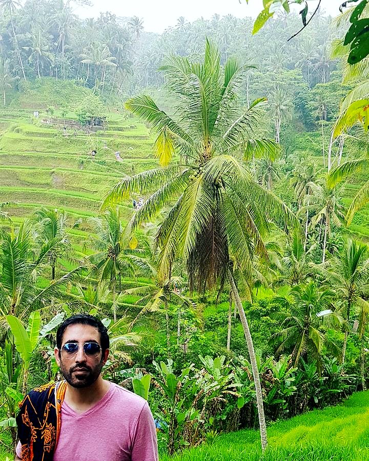 Kaiser Khan among rice terraces in Bali